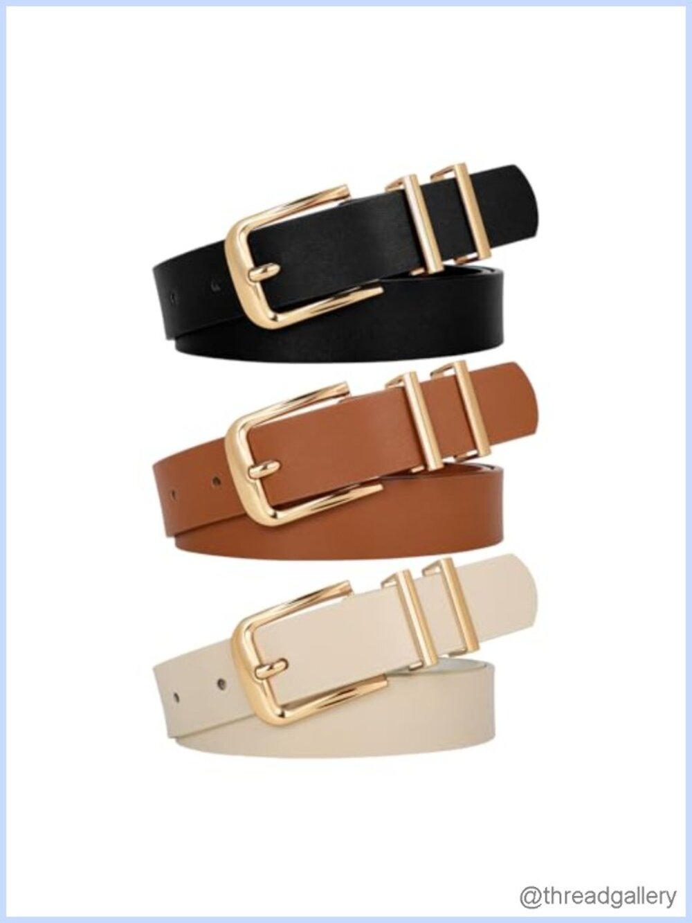 Women's PU Leather Belts 3 Pack Gold Buckle Fit Waist 32-36